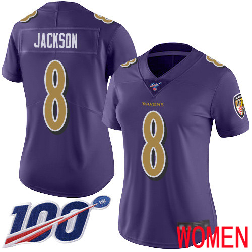 Baltimore Ravens Limited Purple Women Lamar Jackson Jersey NFL Football 8 100th Season Rush Vapor Untouchable
